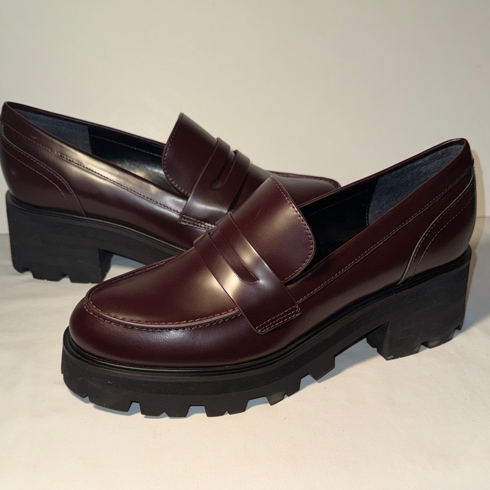 Marc Fisher Latika Dark Burgundy Platform Loafers Size 8.5 NEW